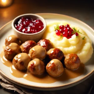 Meatballs with potatoes pure and lingon