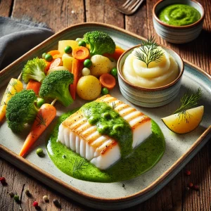 Cod Fillet with Dill Sauce and Potato Purée