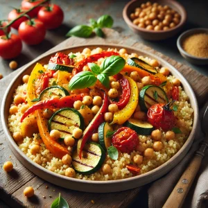 CousCous with chickpeas and  roasted vegetables