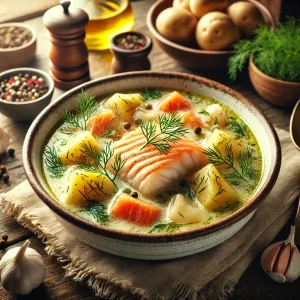 Dill Flavored Fish soup and Potatoes