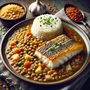 Lentils soup Cod fillet basmati rice