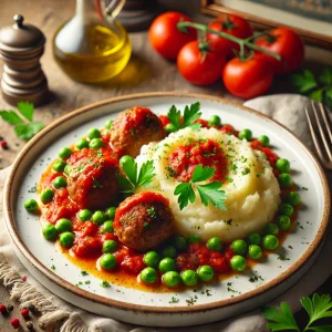 Meatballs with Peas and Potato Purée