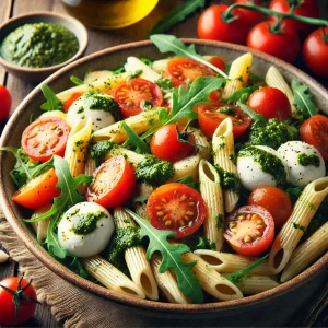 Pasta Salad with Mozzarella, Tomatoes, and Pesto