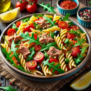 Pasta Salad with Tuna Fish, Rucola, and Lemon Sauce