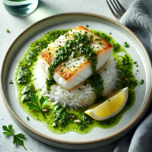 Cod Fillet with rice in gremolata sauce