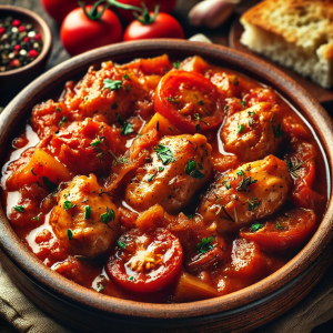 Stewed Chicken with Tomato Sauce and Ratatouille