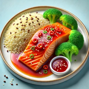 Salmon with quinoa in sweet and sour sauce